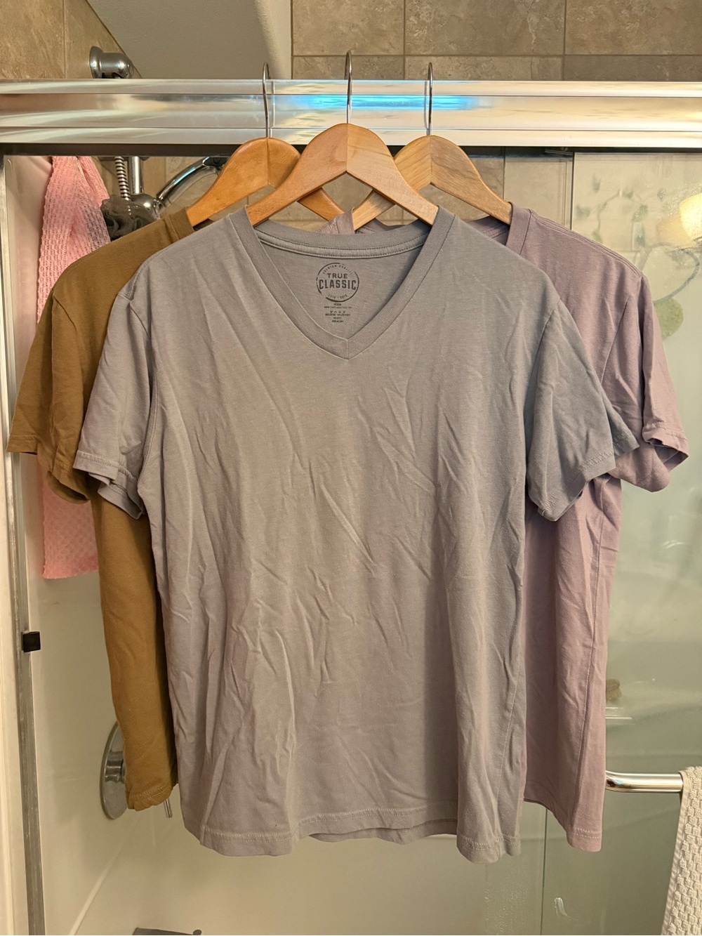 True Classic Men's V-Neck Short Sleeve Tee 3 PACK— Light Gray, Mauve & Brown